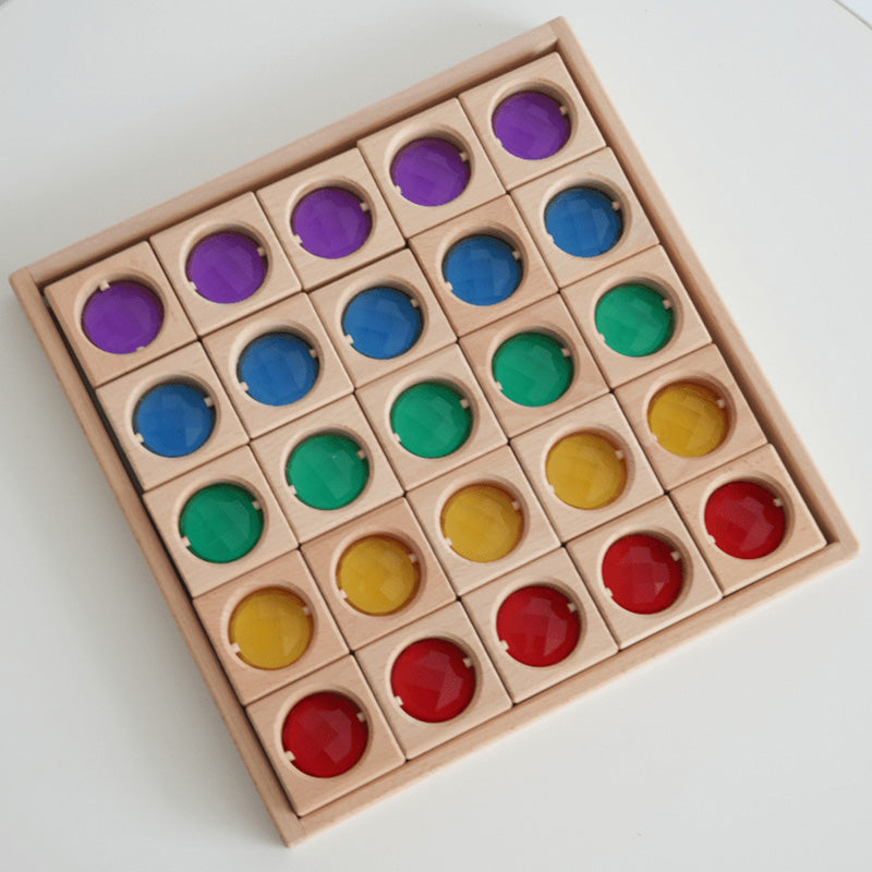 B014 Wooden Gem Blocks Stacking Toys,Colorful Acrylic Windows Blocks, Rainbow Crystal Acrylic Building Cubes Educational Sensory Training Crystal Toys