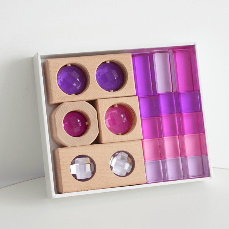 B017 Wooden Building Blocks Set 20pcs, Rainbow Sensory Toys, Preschool Stacking Toy for Kids