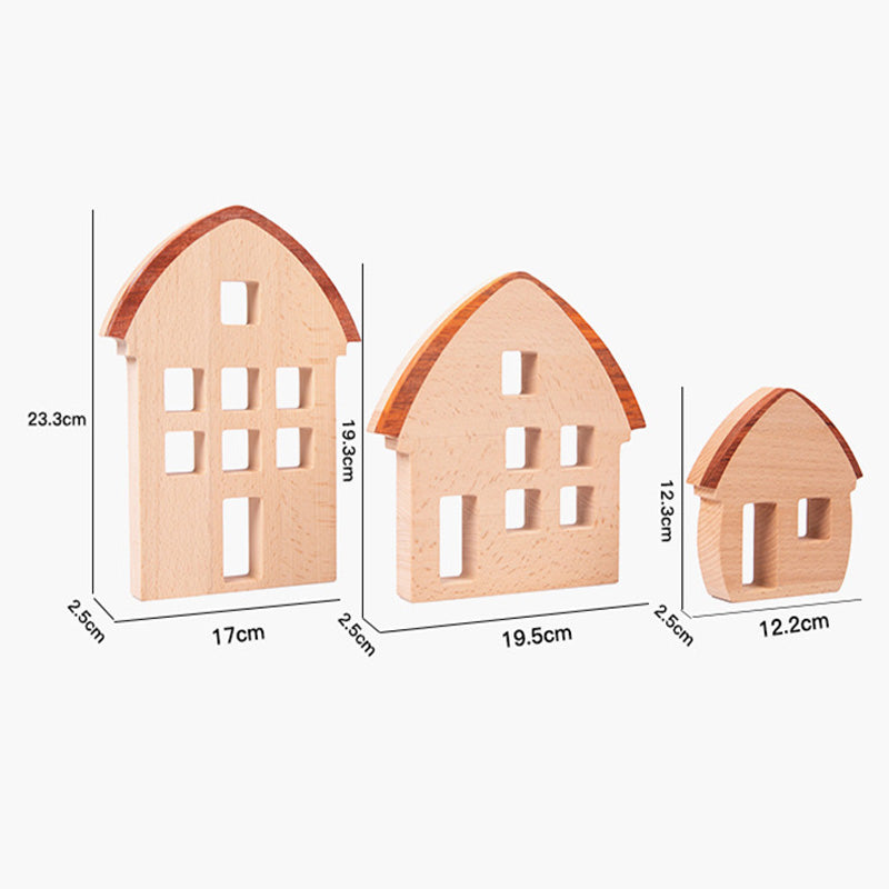 B018 Wooden Building Blocks Set for Kids，3 Wood House, Montessori Stacking Toy for Toddlers