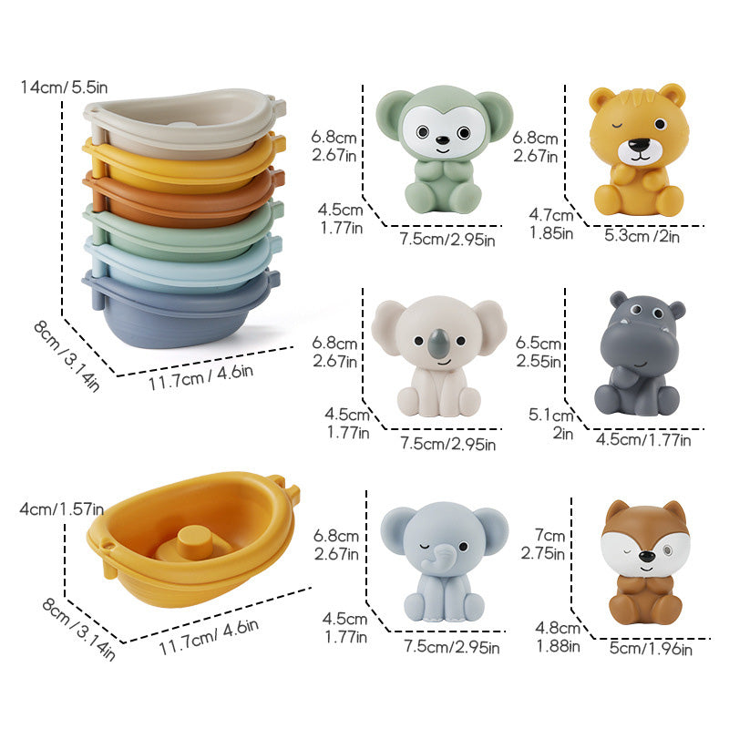 Bath Toys Floating Boats, 12 Pcs Baby Bath Toys 6-12 Months - Soft, Squeezable & Float on Water, Silicone Bath Finger Puppets for Toddlers Animal Bathtub Toys for 1 2 3 4 5 Boy Girl Kids (12)