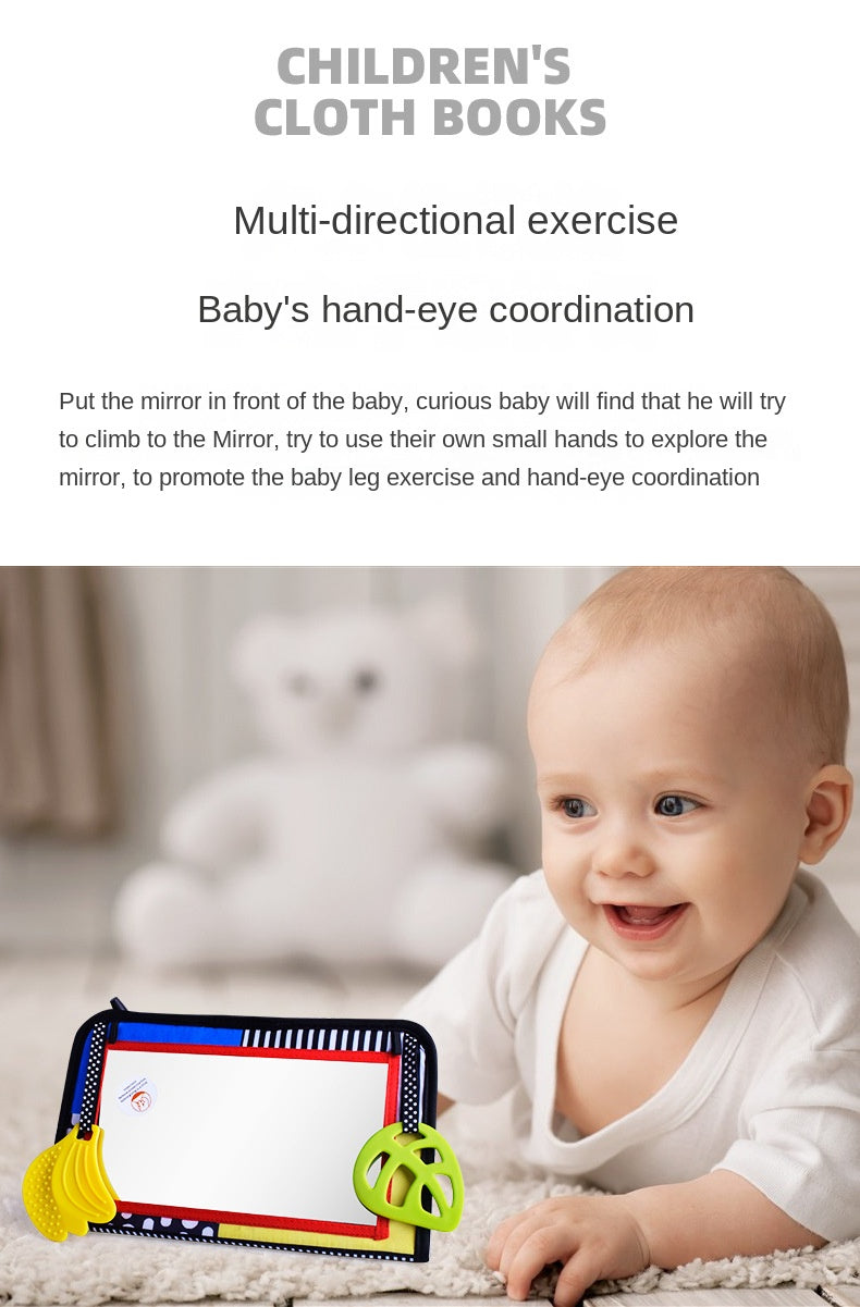 Baby Mirror Infant Toys Newborn 0 3 Months Brain Development with Crinkle Cloth Book Teether Black and White High Contrast Baby Toys 2 4 5 0-6 Month Boys Girls Sensory Activity Shower Gift