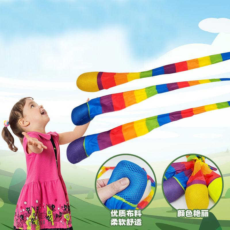 K014 4 Pieces Throw and Catch Ball, Rainbow Tail Foam Ball Sports Comet Balls Soft Colorful Play Playground Toys