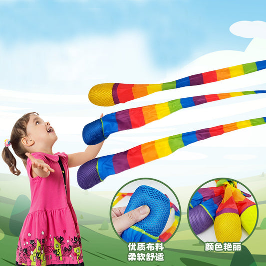 K014 4 Pieces Throw and Catch Ball, Rainbow Tail Foam Ball Sports Comet Balls Soft Colorful Play Playground Toys