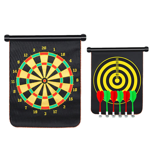 K019 Magnetic Dart Board, Indoor Outdoor Dart Games for Kids with 6pcs Magnetic Darts, Safety Toy Games, Rollup Double Sided Board Game Set for Gifts