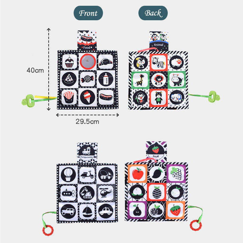 Tummy Time Floor Mirror, Double High Contrast Play and Pat Activity Mat Black and White Baby Crinkle Toys with Teether, Great Gift for Infants Boys and Girls
