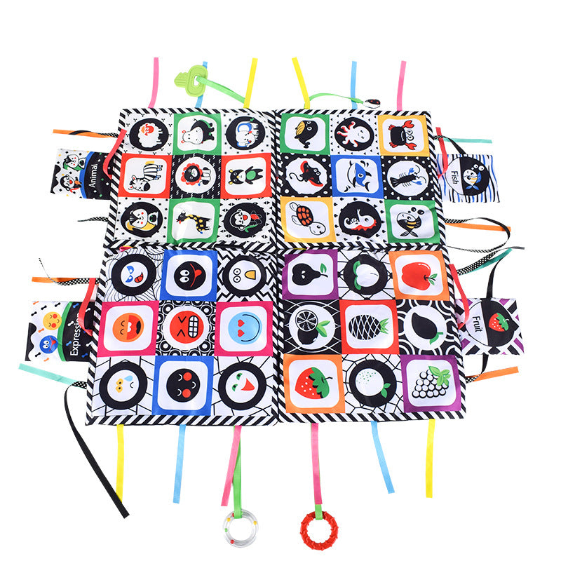 Tummy Time Floor Mirror, Double High Contrast Play and Pat Activity Mat Black and White Baby Crinkle Toys with Teether, Great Gift for Infants Boys and Girls