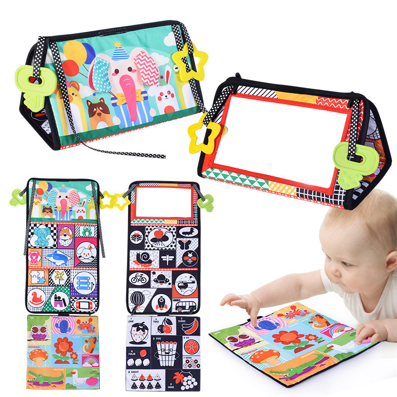 Baby Mirror Infant Toys Newborn 0 3 Months Brain Development with Crinkle Cloth Book Teether Black and White High Contrast Baby Toys 2 4 5 0-6 Month Boys Girls Sensory Activity Shower Gift