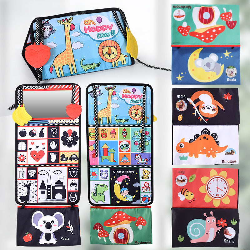 Baby Mirror Infant Toys Newborn 0 3 Months Brain Development with Crinkle Cloth Book Teether Black and White High Contrast Baby Toys 2 4 5 0-6 Month Boys Girls Sensory Activity Shower Gift